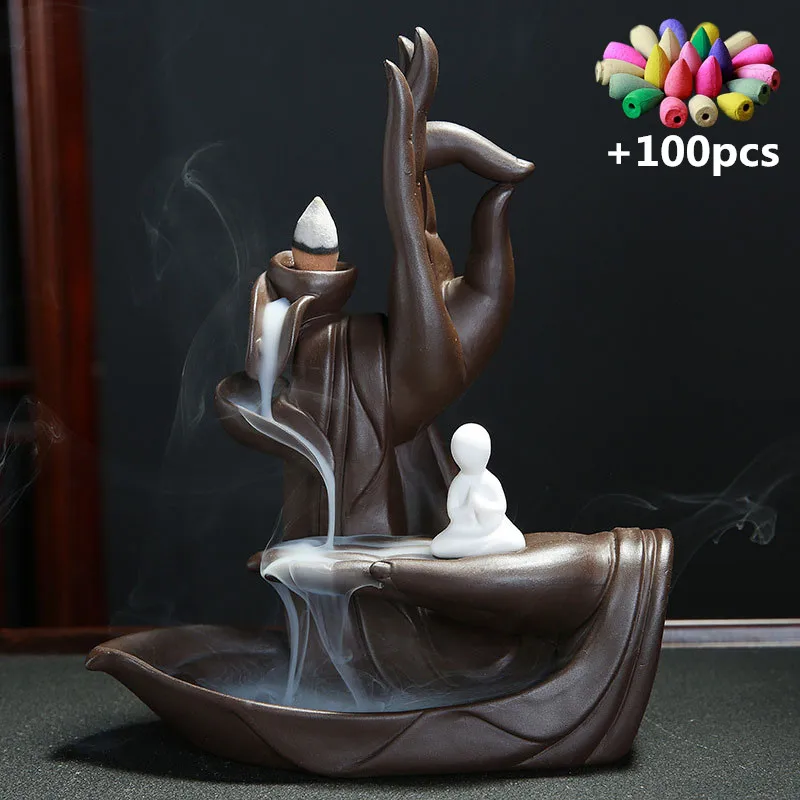 Backflow Incense Cones Bigger Tower Incense Burner Incense Stick Holder Lotus Incense Censer The Little Monk Burner - Цвет: J29 with 100cones