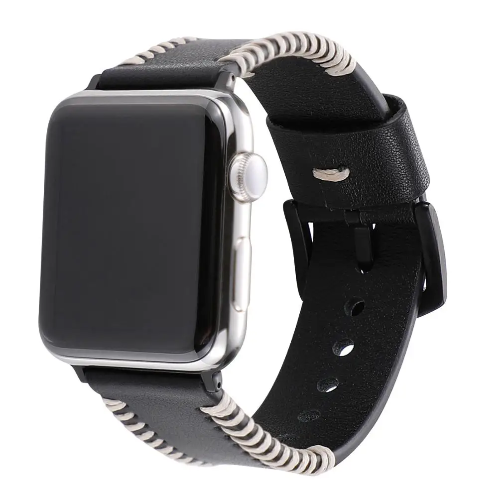 Кожаный Стиль строчки женские часы ремешок для apple Watch Band 4 мужчины бизнес черный ремешок для часов для iwatch 38 мм 42 мм кожа