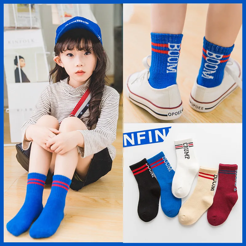 

New Products Cotton Children's Socks Lettered Two Bars Children Sports Japanese-style-Style Fashion-Style Breathable Baby Crew S