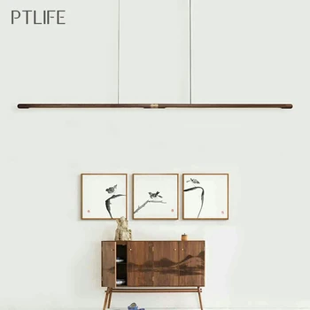 

220cm extended Modern LED Solid Wood Pendant Light Restaurant Bar Office Hang lamp Dining Room 2020 Black walnut Pendant Lamps