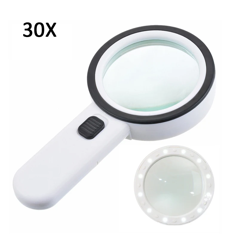 

30X Illuminated Newest Magnifier 12LED Lights Handheld Reading Magnifier Lens Magnifier Jewelry Loupe Magnifying Glass