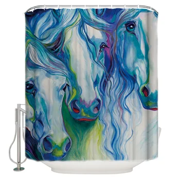 

Abstract 3 Horses Watercolor Painting Shower Curtain Waterproof Bathroom Curtain