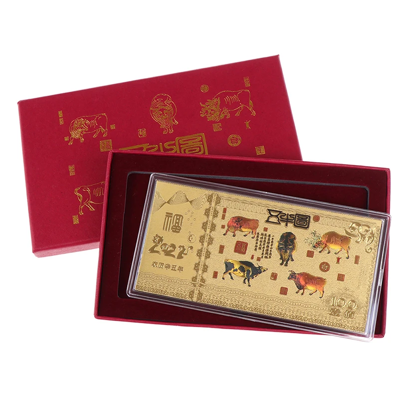 1pc 2021 New Year Gold foil commemorative note Ox Commemorative Coin