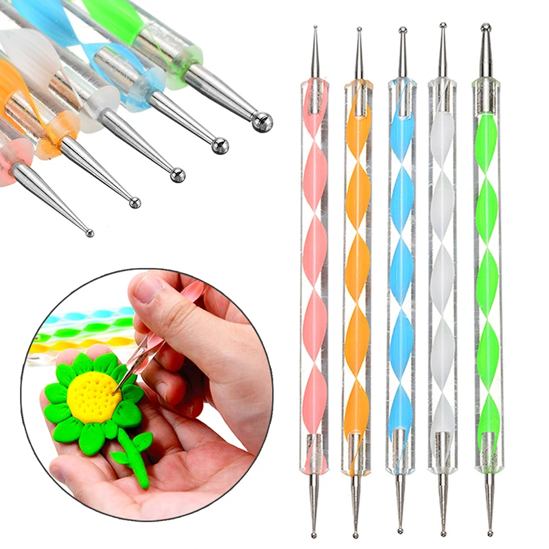 Shellhard 5PCS 2Ways Dotting Pens Manicure Tools Professional Nail Art Paint Marbleizing Design Set for Doting Tools