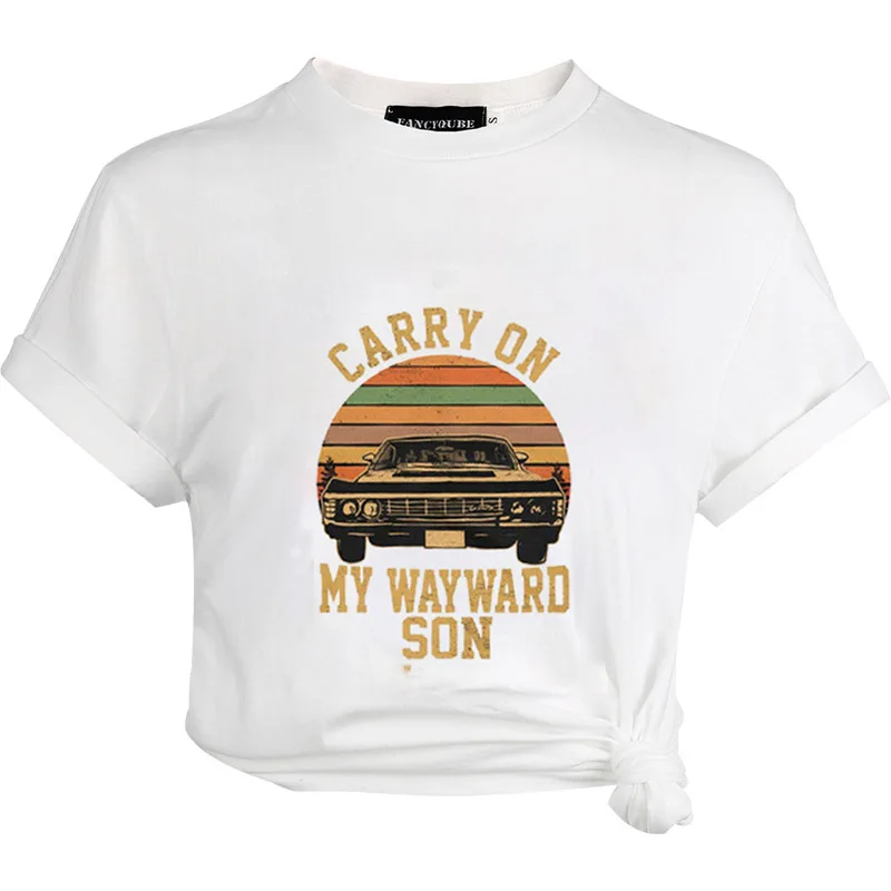 Сверхъестественная Винтажная футболка с надписью «My Wayward Son», черно-белая футболка