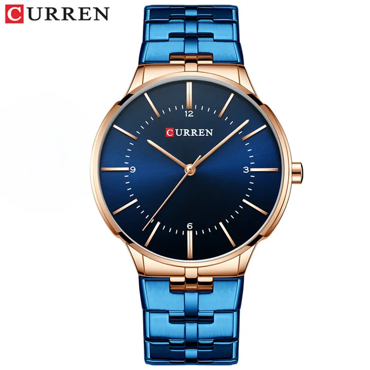 blue watch CURREN Reloj Hombre новые мужские часы из нержавеющей стали мужские наручные часы спортивные водонепроницаемые кварцевые мужские часы Montre Homme - Цвет: blue watch