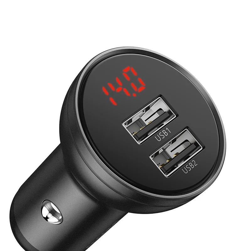 Baseus 5 в 4.8A металлическое автомобильное зарядное устройство, двойное USB быстрое зарядное устройство, светодиодный дисплей, универсальное зарядное устройство для мобильного телефона для iPhone, huawei, Xiaomi - Тип штекера: Black(Only Charger)
