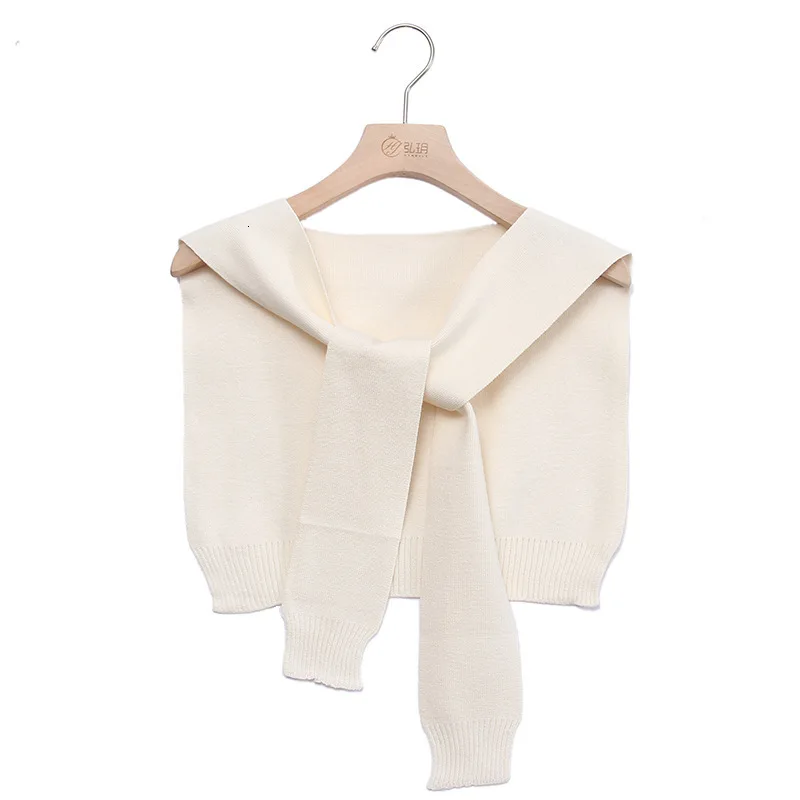 Вязаный шарф корейская мода Осень блузка вязанные шарфы Одноцветный полосатый вязаный шарф - Цвет: milk white