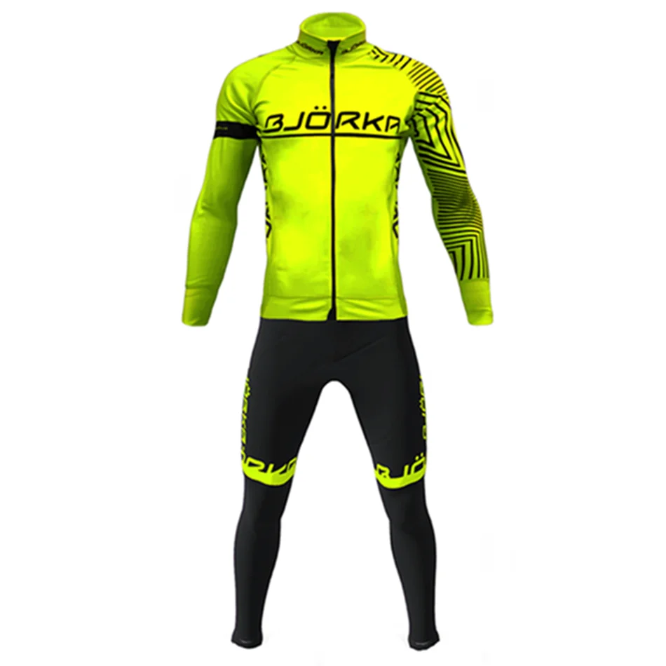 2021 Winter Bjorka Cycling Jersey Set Thermal Fleece Jacket Bicycle Long Sleeve Cashmere Bib Pants Suit Maillot Ciclismo Hombre