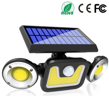 

83LED COB Solar Light Motion SensorWaterproof LED Rechargable Light Three-head Rotatable Outdoor Street Wall Lamp For Garden