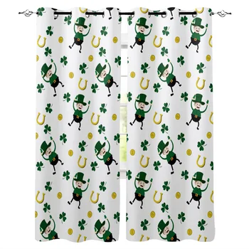 

St. Patrick'S Day Gold Coin Horseshoe Motif Curtains Window Living Room Curtains High Blackout Curtain Thick
