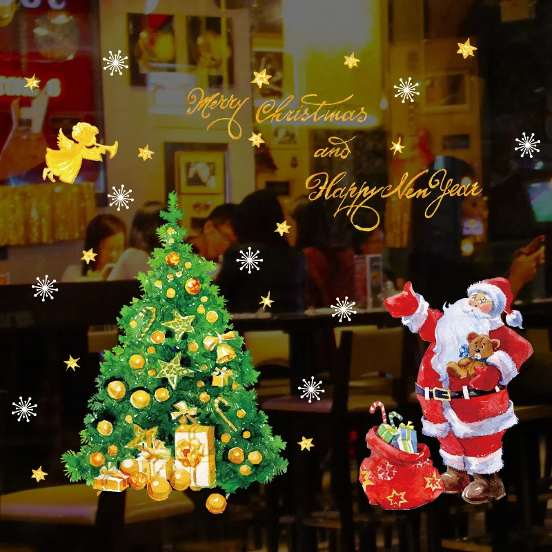 

New Year Merry Christmas Decorations for Home Christmas Tree Santa Claus Gift Mall Window Decoration Sticker 60x90cm Navidad