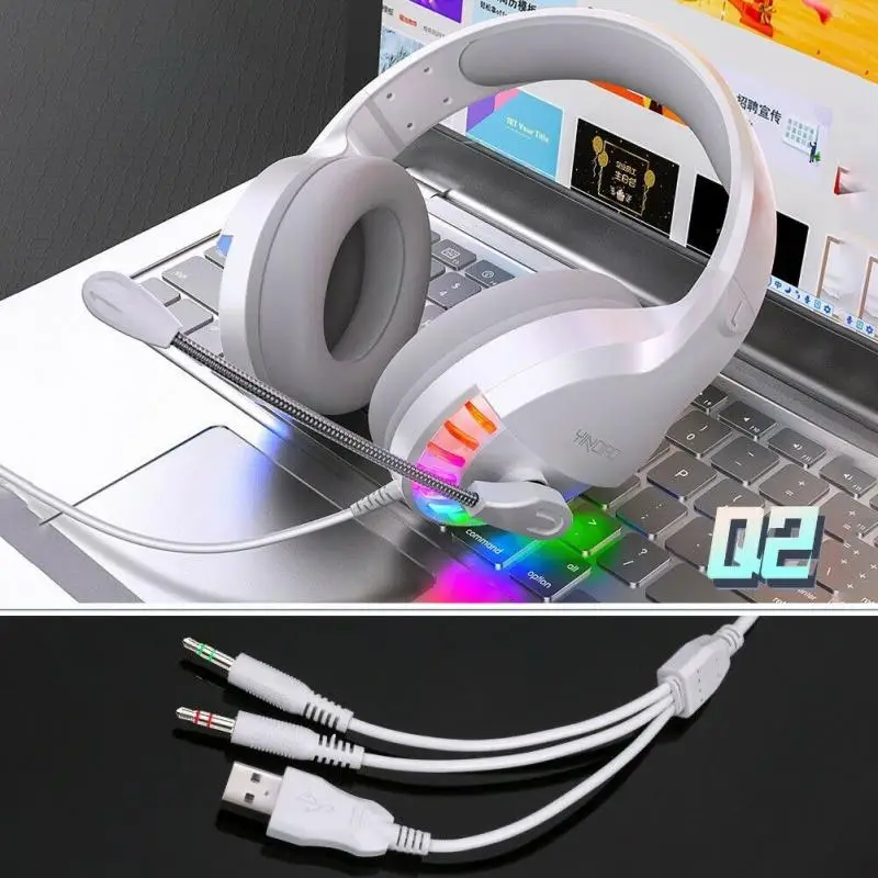 New LED Breathing Light Headphones With Mic 2 13m Wired Gaming Headset Computers Laptops Surround Heavy Bass Music Earphone
