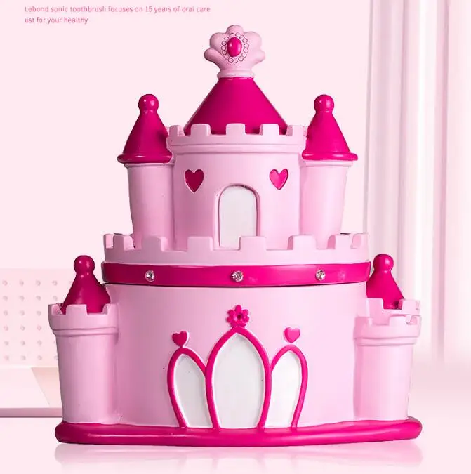  Pink Castle Design Baby Souvenirs Teeth Storage Box Children Milk Teeth Organizer Box Resin Style S