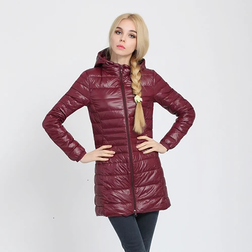 Wine red caps Утиное перо 7XL размера плюс зимний длинный пуховик женская верхняя одежда с капюшоном теплое пальто женские ультра легкие куртки для парки - Цвет: Wine red caps