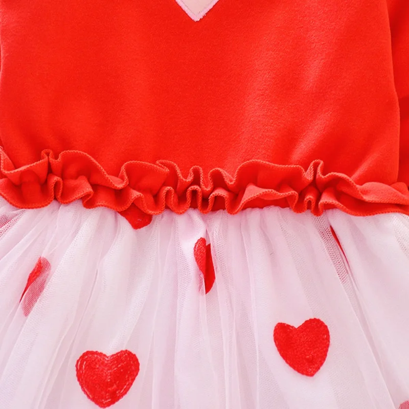 Платье для девочек от 1 до 8 лет, платье с длинными рукавами и принтом в виде сердца для маленьких девочек милые хлопковые удобные сетчатые платья для малышей