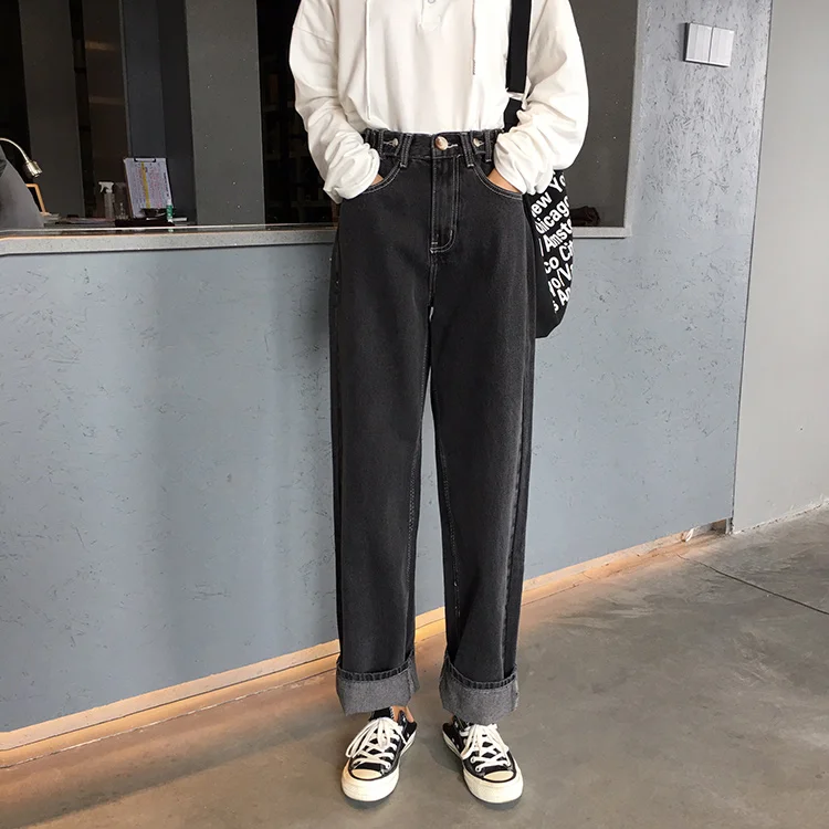 Mooirue Джинсы бойфренда для женщин однотонные прямые Harajuku уличная Высокая талия повседневные винтажные корейский стиль женские джинсовые брюки