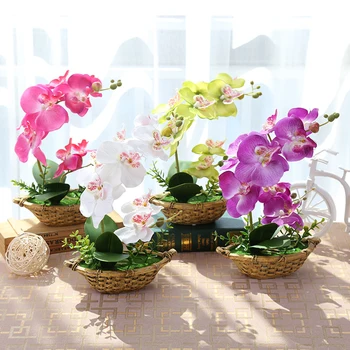 

1* Fake Flower Decor Artificial Orchid Flowers Plant In Pot Realistic Potted Plants Home Indoor Decoration