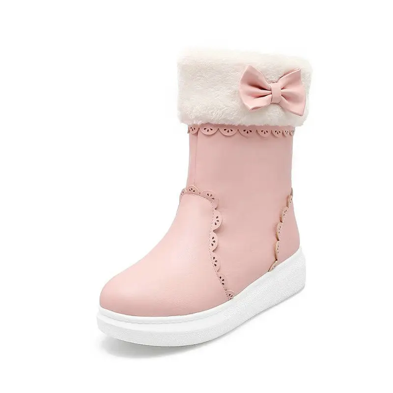

LDHZXC Women Boots Female Winter Shoes Woman Fur Warm Snow Boots Fashion Platform Heels Ankle Boots Pink Boots