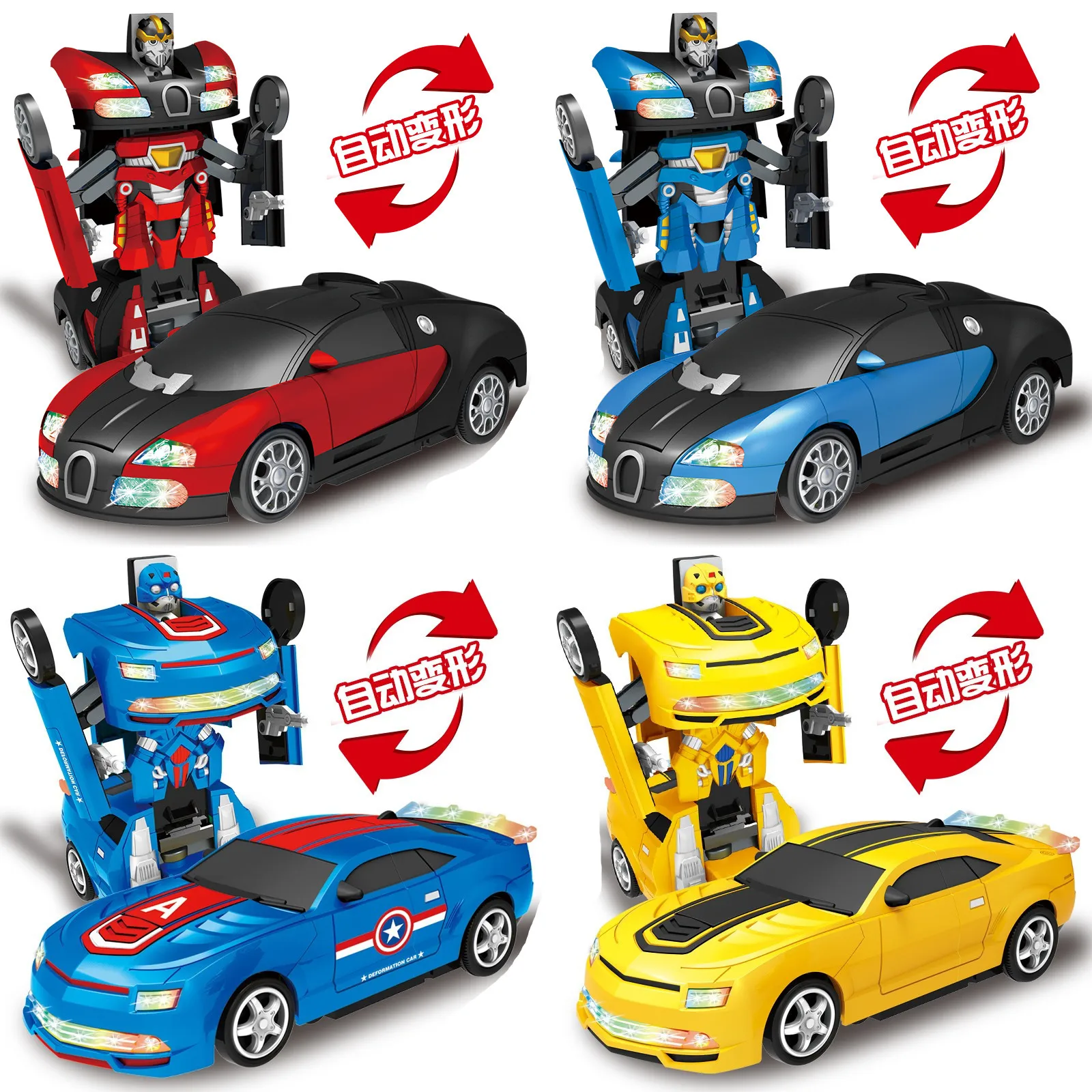 

Electric Universal Automatic Transformation Car Robot Light Music Bumblebee Bugatti CHILDREN'S Toy Car