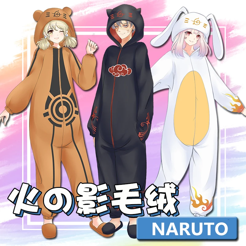 Anime Naruto Akatsuki Uchiha Itachi Cosplay Costumes Konoha Kyuubi Cotton Jumpsuits Rabbit Ears Pajamas Hooded Bathrobe Suit New