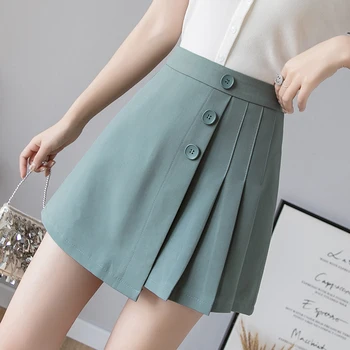 

Spring Summer New Women Mini Skirt Korean Preppy Style Irregular High Waist Pleated Skirt Green/Black/white Woman Short Skirts