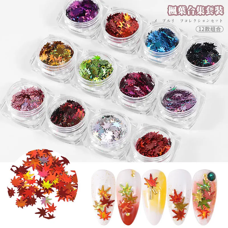 

hot style manicure maple leaf decorative sequins super piece of multicolor flash DIY nail adorn article 12 color suit