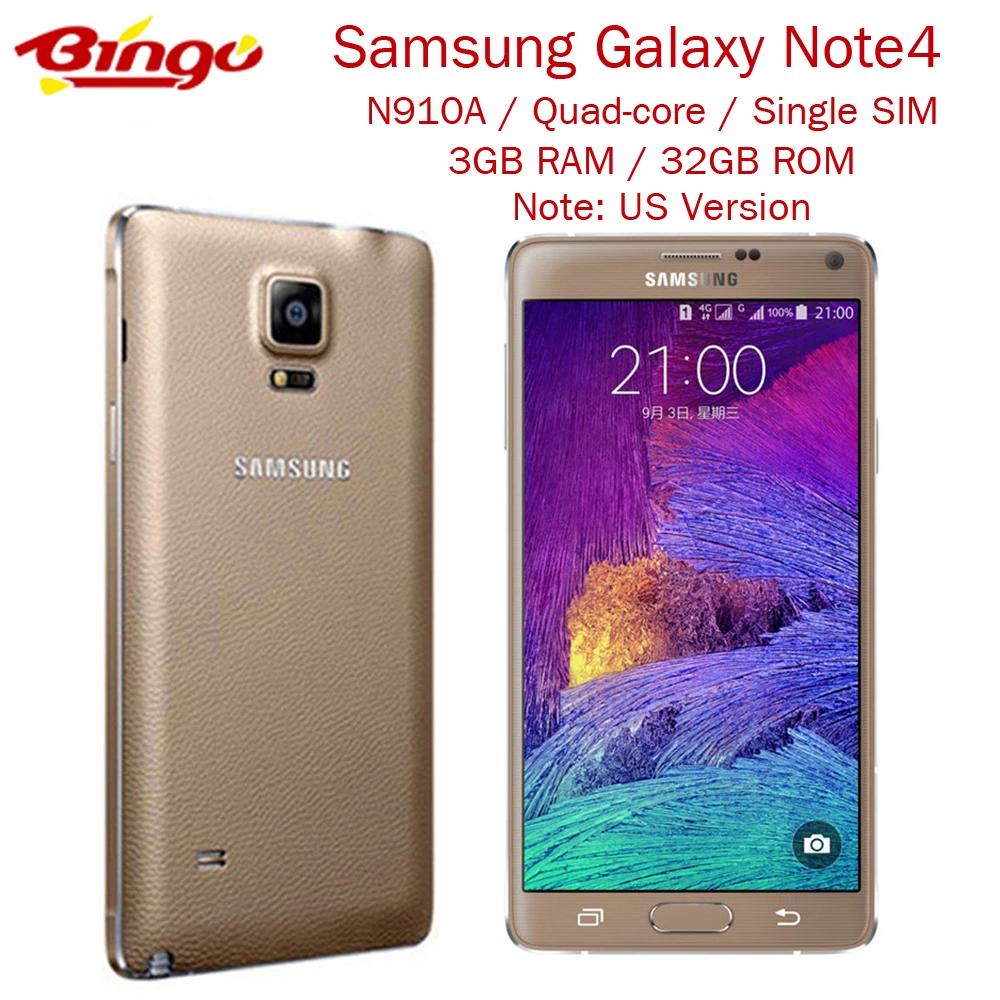 Оригинальный разблокированный Samsung Galaxy Note 4 N910A Android Note4 мобильный телефон