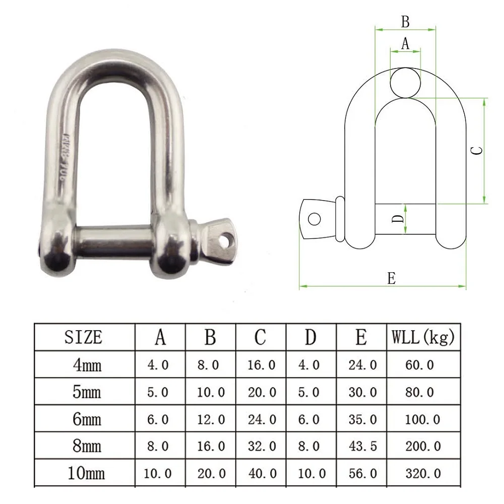 10Pcs Stainless Steel 316 D Ring Anchor Shackle Screw Pin For Paracord Bracelets