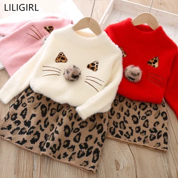 

Fashion Baby Girls Clothes Sets Spring Kids Girl Long Sleeve Sweater Leopard Skirt Casual Infant Girls 2Pcs Cute Clothing Suits