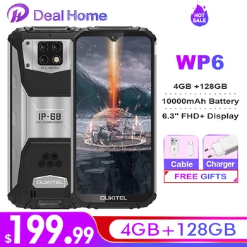 

OUKITEL WP6 6.3 FHD+ IP68 Global version Mobile Phone 4GB 128GB 10000mAh Battery Octa Core 16MP Triple Camera Rugged Smartphone