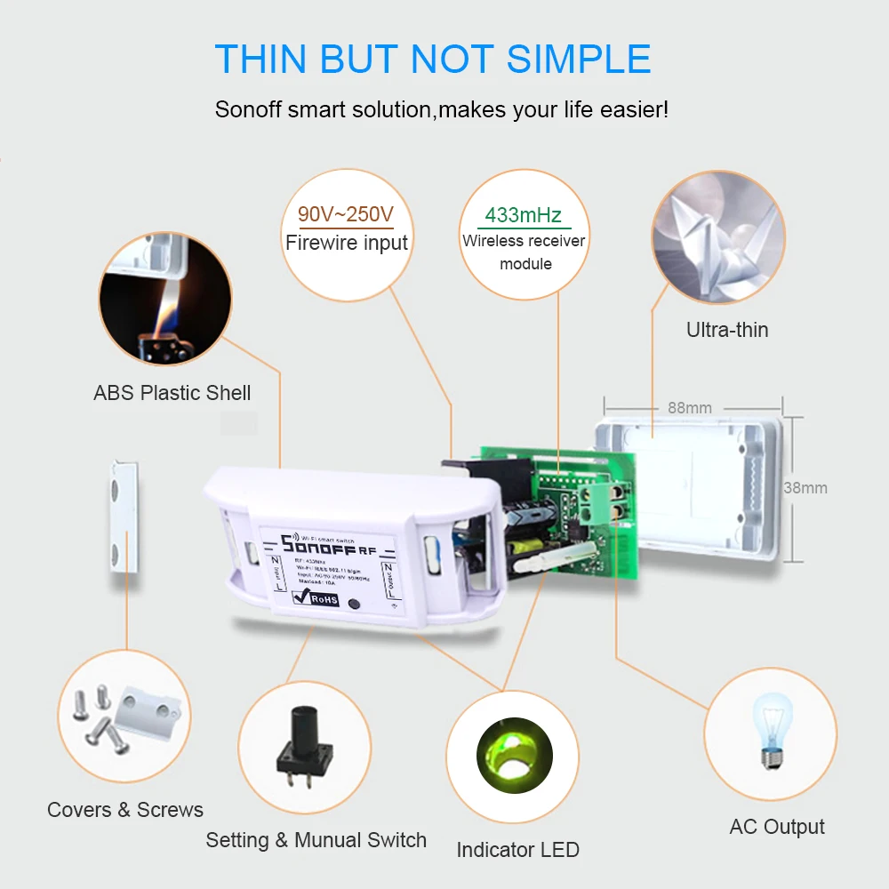 Sonoff RF Smart WiFi переключатель беспроводной 433 МГц пульт управления, ресивер домашней автоматизации помощник релейный модуль Таймер для Alexa