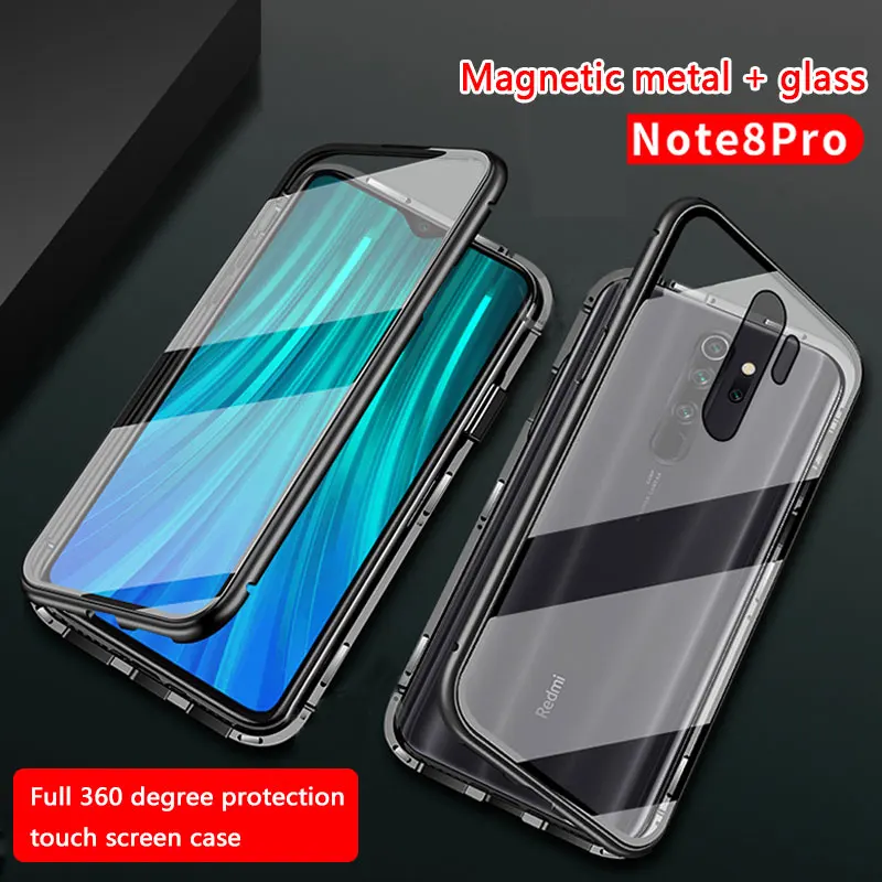 

Magnetic Absorption Case For xiaomi Mi 9 9T A2 A3 Redmi 8 8a K30 K20 Note 7 8 Pro two-sided Tempered Glass 360 protection cover