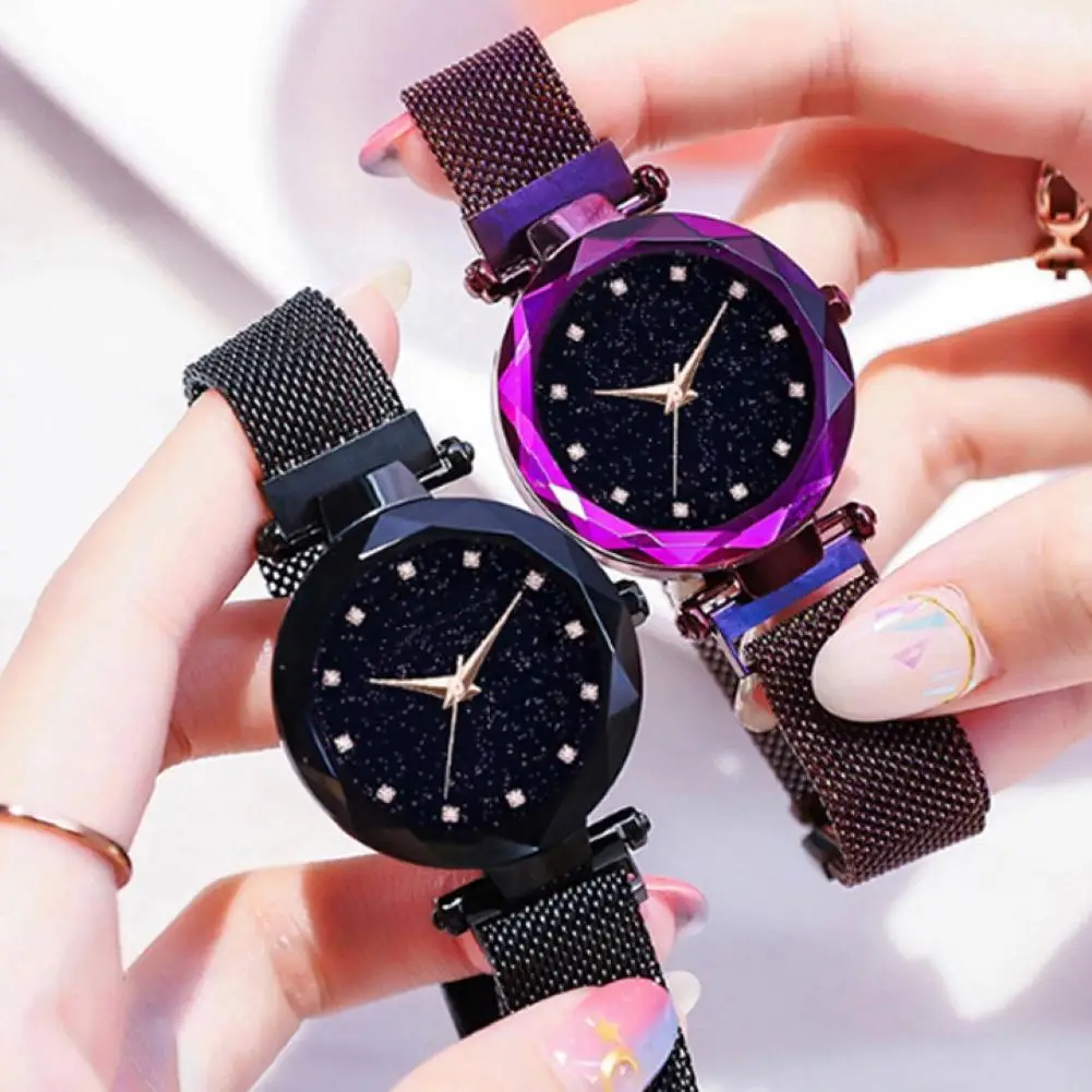 

Women Rhinestone Starry Dial Magnetic Stainless Steel Strap Analog Quartz Watch Casual Male Clock Wristwatch Unisex Accessories