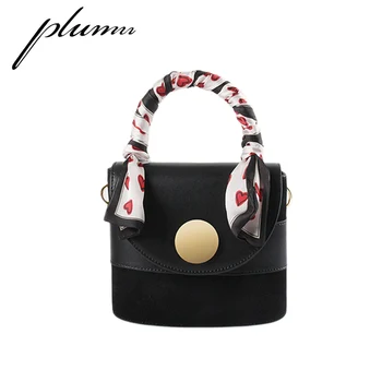 

Plumn Women's Silk Scarf Messenger Bag Simple Single Shoulder Portable Small Square Bag Real Leather Bag