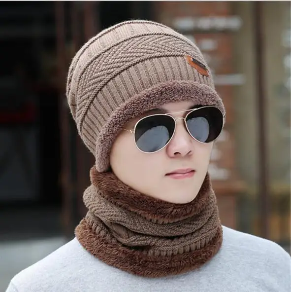 Light brown SUEF/ зимняя шапка мужская зимняя шапка мужской и женский шерстяной шарф головной убор Балаклава вязаная шляпа - Цвет: Light brown
