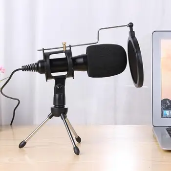 

Desktop USB Microphone Condenser Wired Handheld Mic Condenser with Folding Stand Windshield for PC Chatting 170*32*32mm