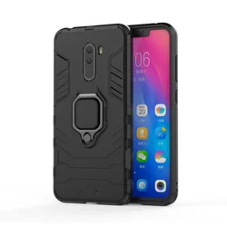Luxury Shockproof Protective Back Cover with Magnetic Holder Ring Bracket - Enhanced Durability and Style for Xiaomi Poco F1 (Black)