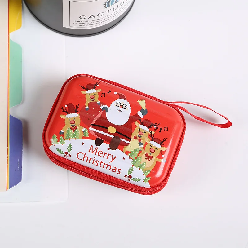 Мультфильм красный квадратный молния нулевой бумажник для монет наушники Рождество Санта Клаус металлический кейс