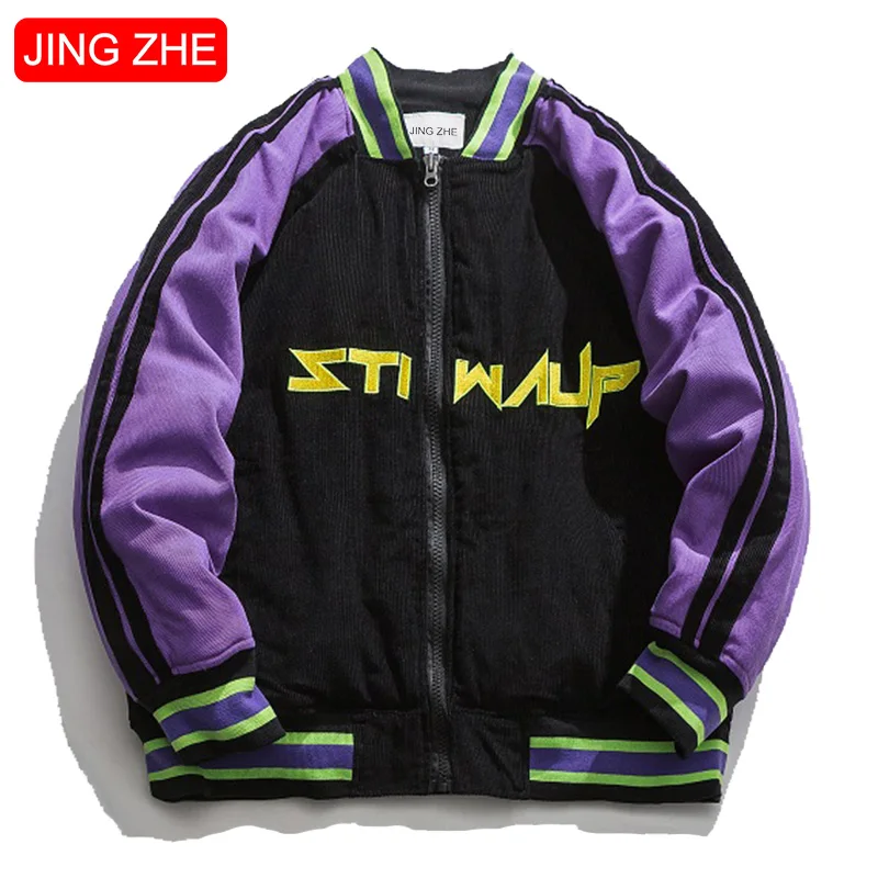 

JING ZHE Vintage Men's Jacket Women's Winter Jackets 2020 Corduroy Patchwork Cotton Coat Embroidery Parka Male Baseball Outwear