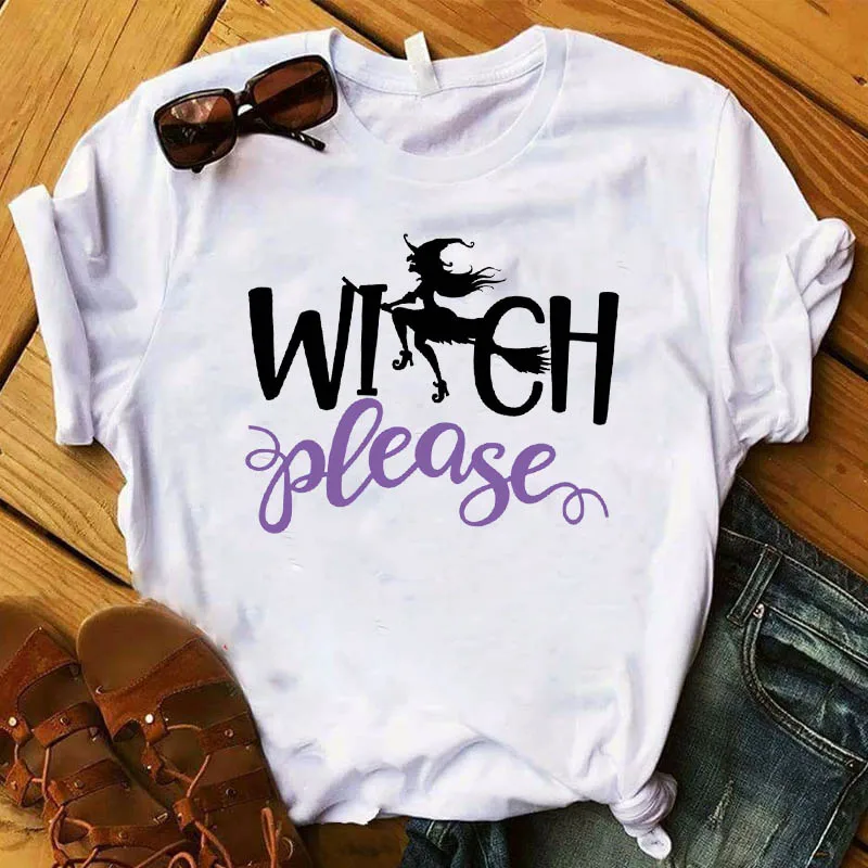 

Women T Cartoon Witch Please Cartoon Female Graphic Tee Shirt Ladies Clothes T-shirt Cute Fashion Halloween Womens Top Tshirt