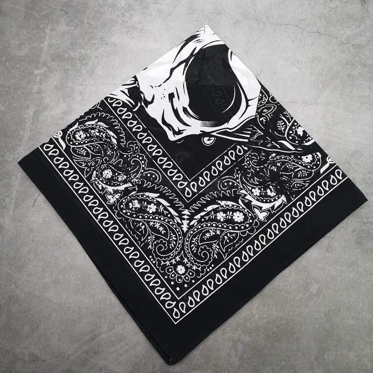 High quality Headtie Square scarf Unisex Bandana Hip Hop Black Paisley skull scarf Headwear Hair Band Scarf Neck Wrist Wrap Band