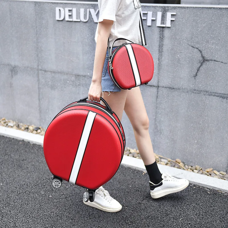 2 шт Набор круглых чемоданов 9 дюймов косметичка 20 чехол на колесиках для девушек