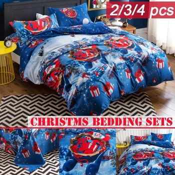 

King/Queen/Twin Size Christmas Gift Santa Claus Red 3d Bedding Set Cotton Duvet Covers Bed Sheet Pillowcases 2-4Pcs Bedclothes