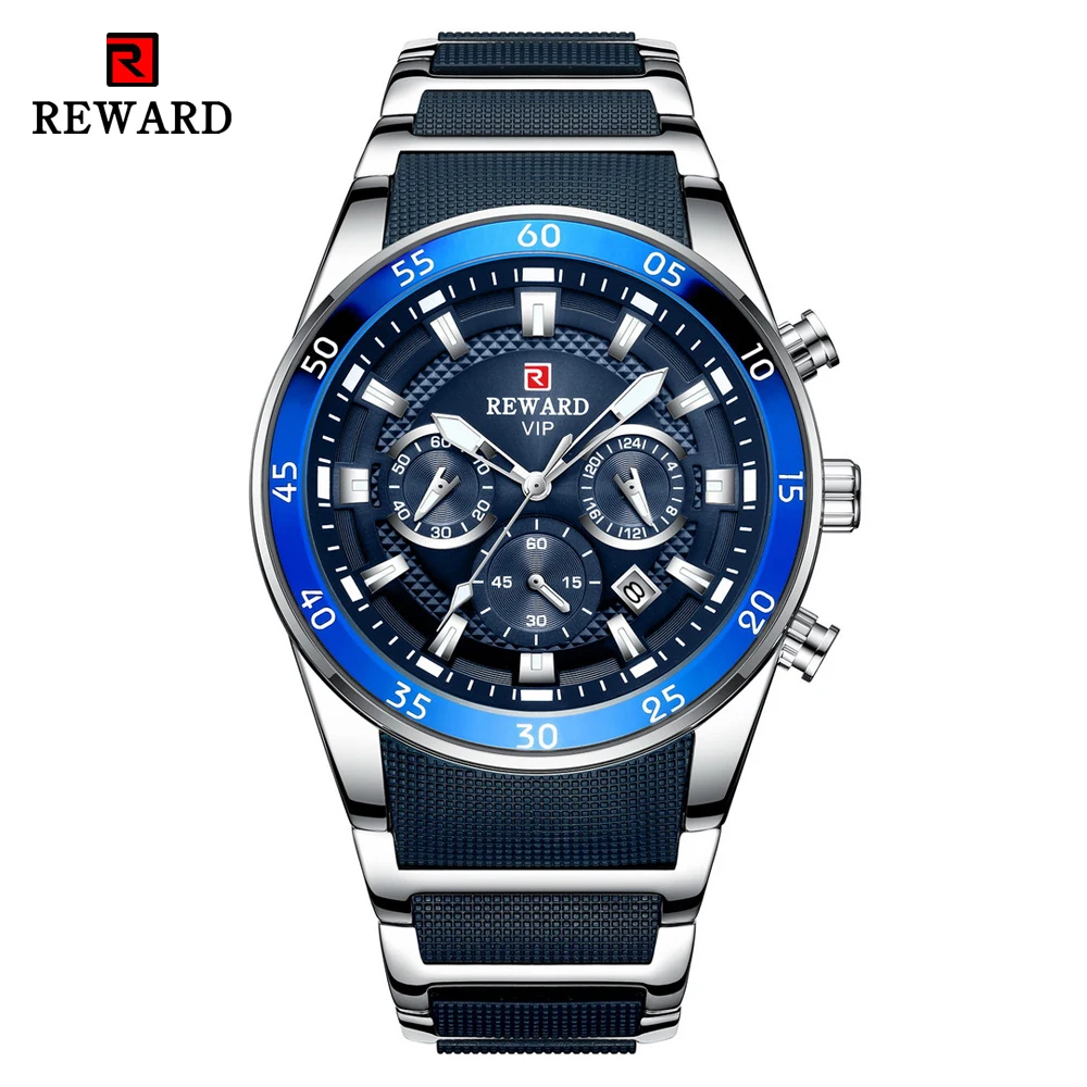 Blue Silver Мужские спортивные часы с хронографом от ведущего бренда, роскошные Бизнес водонепроницаемые кварцевые часы с датой, мужские часы, мужские часы - Цвет: Blue Silver