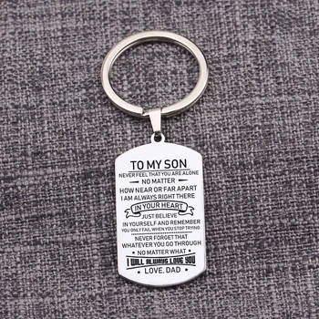 

Accessories Dog Tag To My Son I Love You Car Bag Charms Keychain Engraved Trinket Gift Jewelry Keyring Pendants Men Child