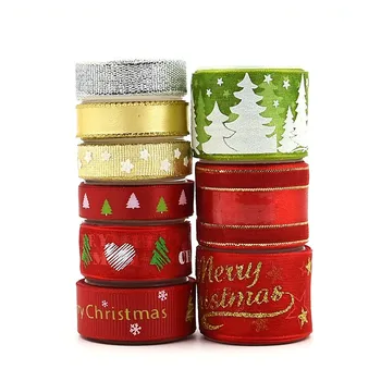 

9 Rolls Christmas Decorations Ribbon Trim Satin Grosgrain Gold Red Elk Plaid Webbing Tree Decor DIY Bowknot Gift Wrapping Strap