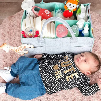 

Felt Large Capacity Storage Bag Nursery Organizer Dual Layer Baby Tote Multi Pockets Diapers