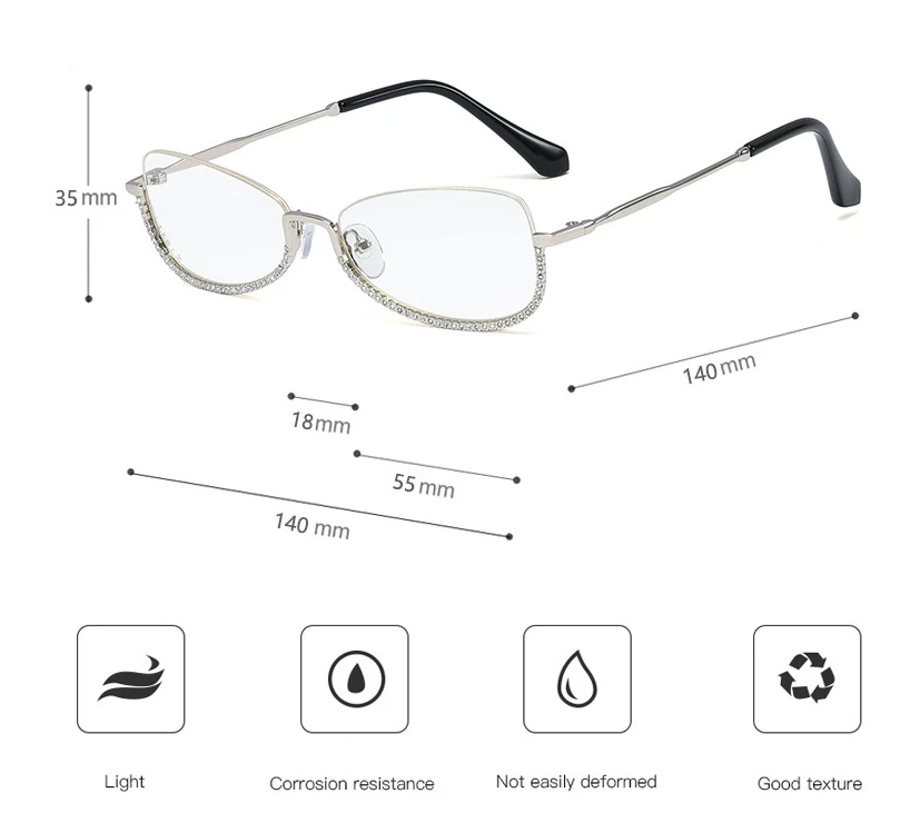 48024 Half Frame Diamond Glasses Frames Men Women Optical Fashion Computer Glasses