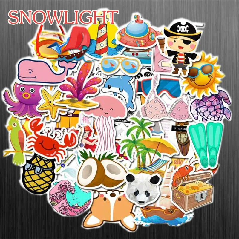 50Pcs Travel Seaside Holiday Cartoon Stickers For Luggage Laptop Guitar DIY Wall Car Scrapbooking Sticker Waterproof Sticker